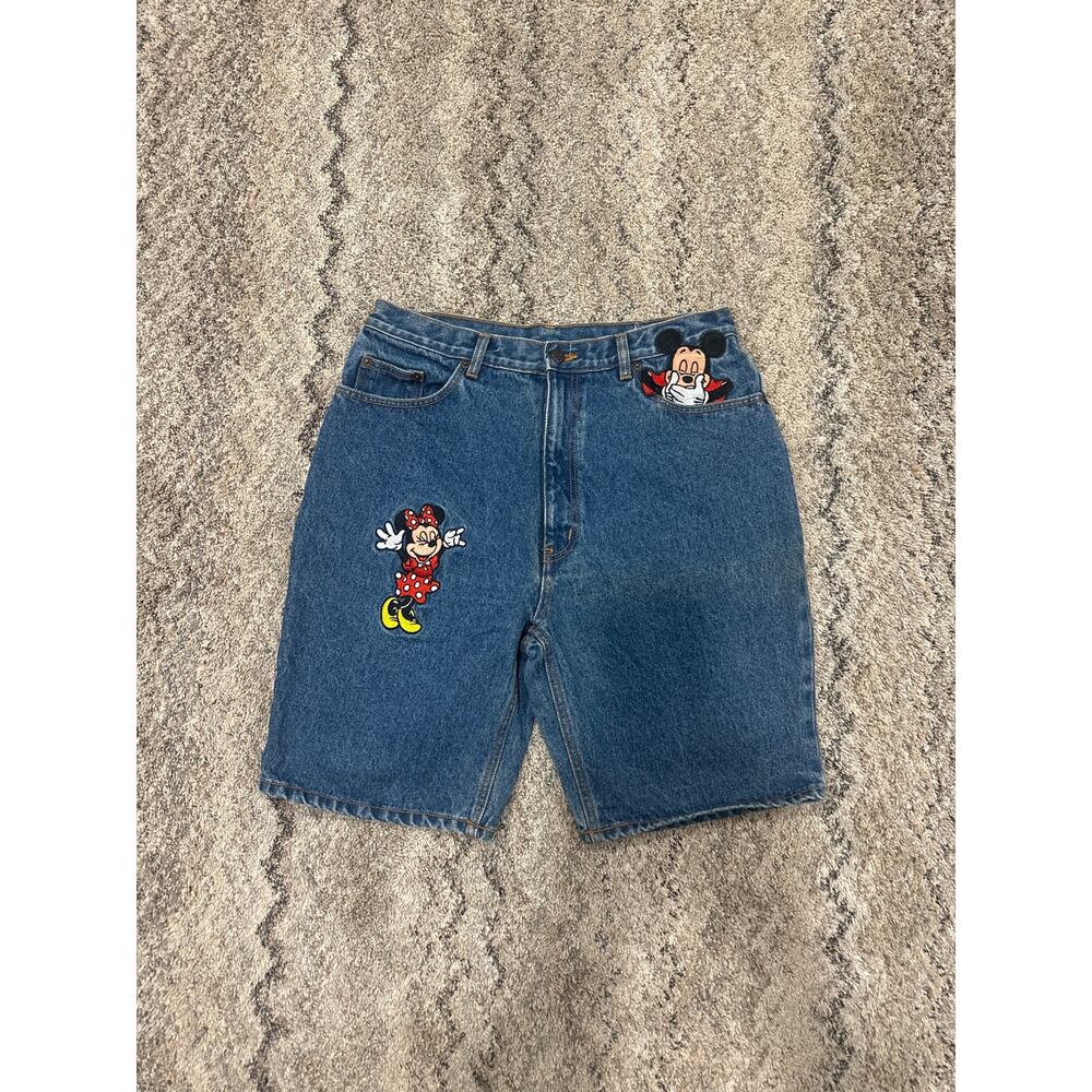 Vintage Mickey Inc. Blue Jeans Shorts Embroidered Mickey & Minnie Mouse Size XL